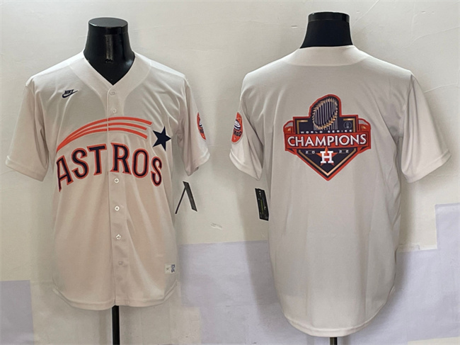 Men's Cream Houston Astros Team Big Logo Throwback Cooperstown Collection Limited Stitched Baseball Jersey 001